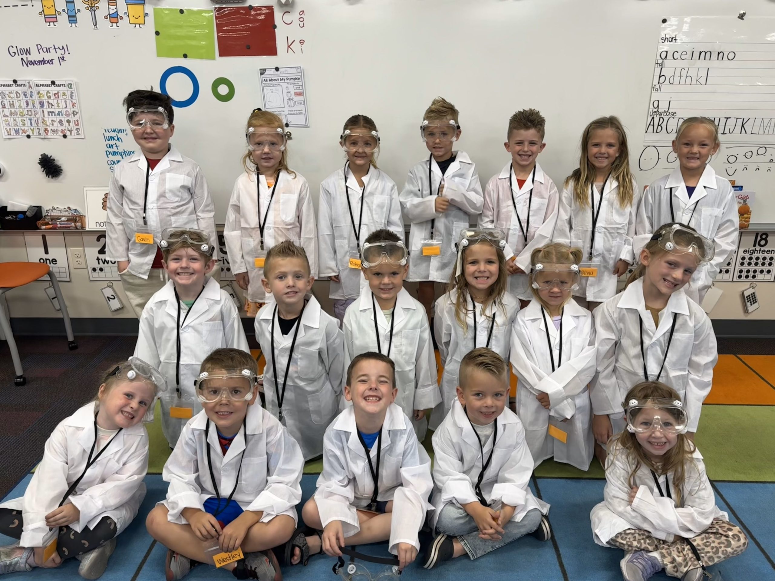 Kindergarten class dresses up as scientist in a group photo