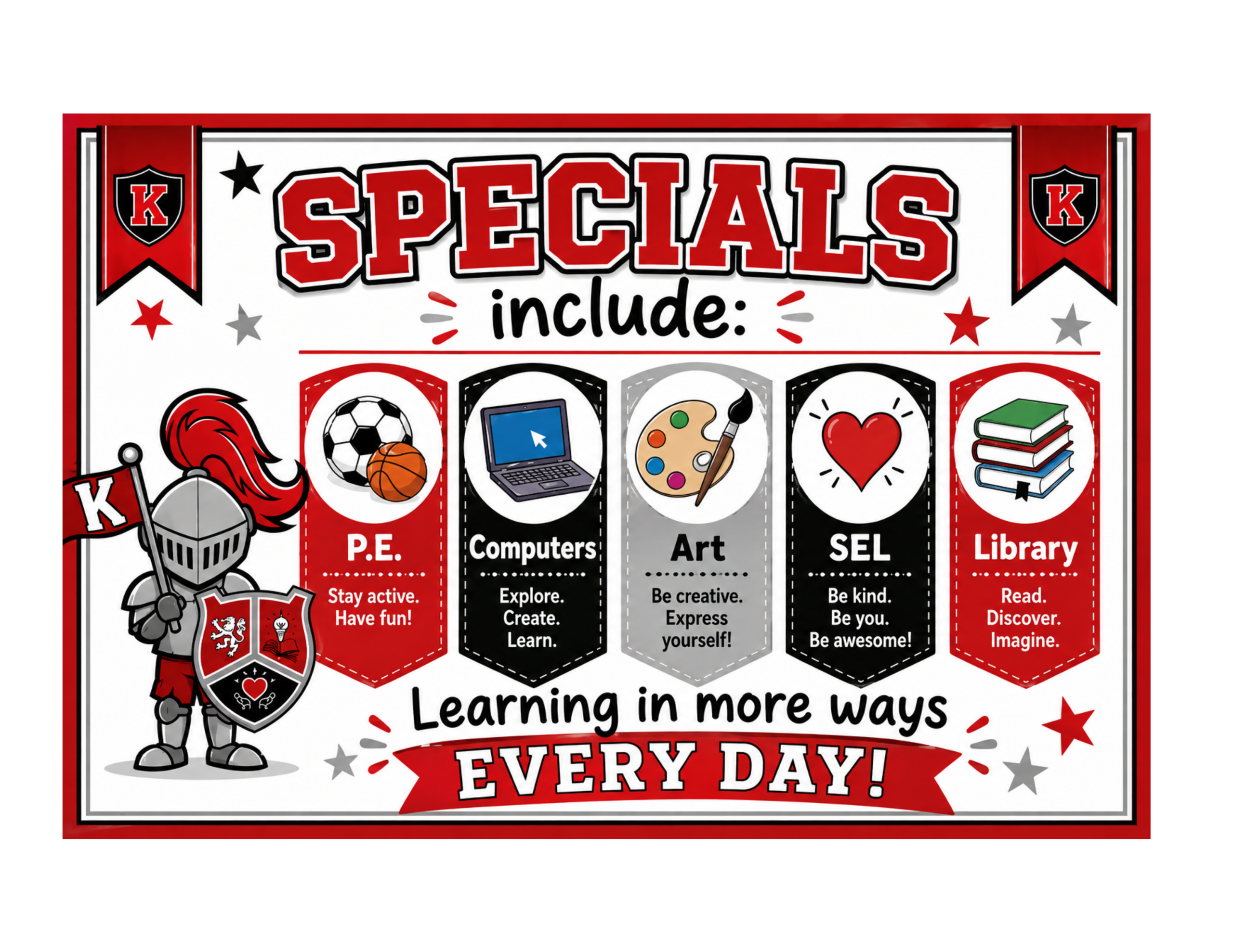 Image showing a knight and the specials offered at our school